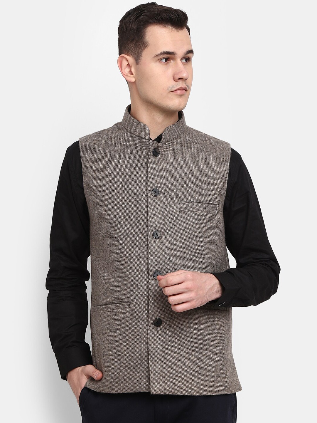 

V-Mart Men Woven Design Nehru Jacket, Beige
