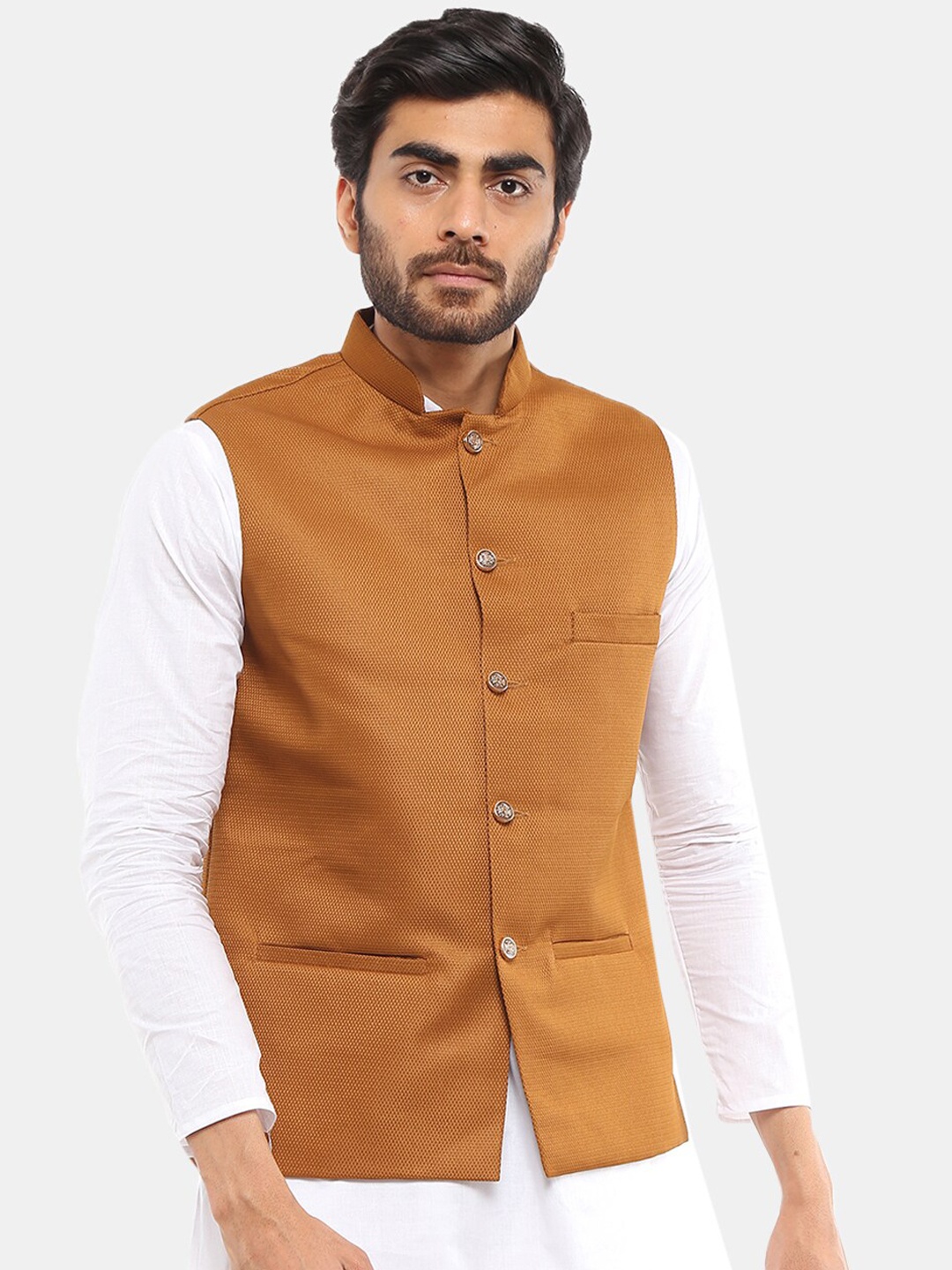 

V-Mart Men Self Design Nehru Jacket, Mustard