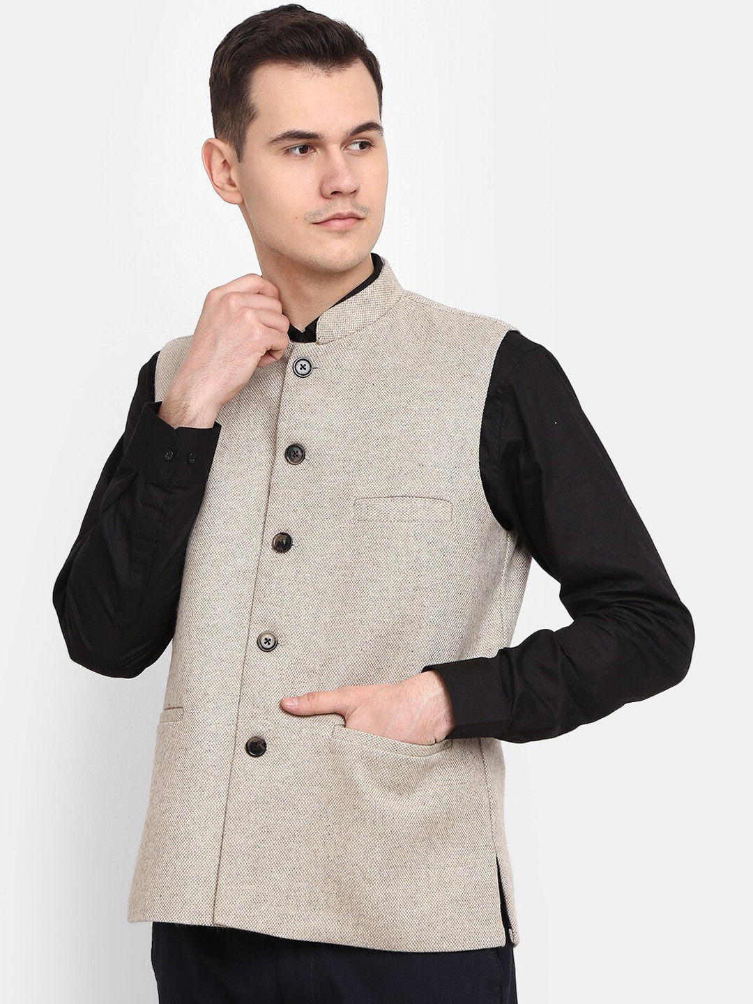 

V-Mart Men Woven Design Nehru Jacket, Cream