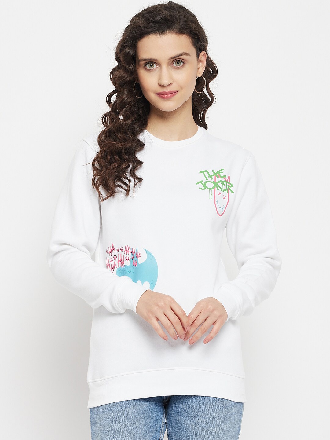 

DC by Wear Your Mind Women Printed Cotton Pullover Sweatshirt, White