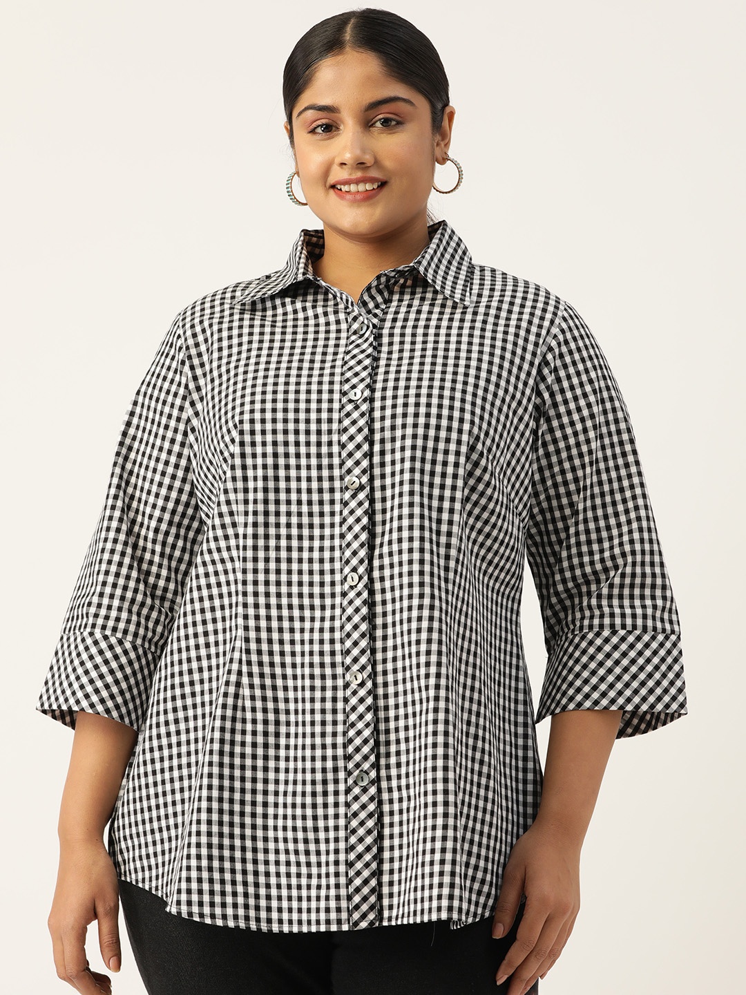 

theRebelinme Plus Size Relaxed Gingham Checked Cotton Formal Shirt, Black