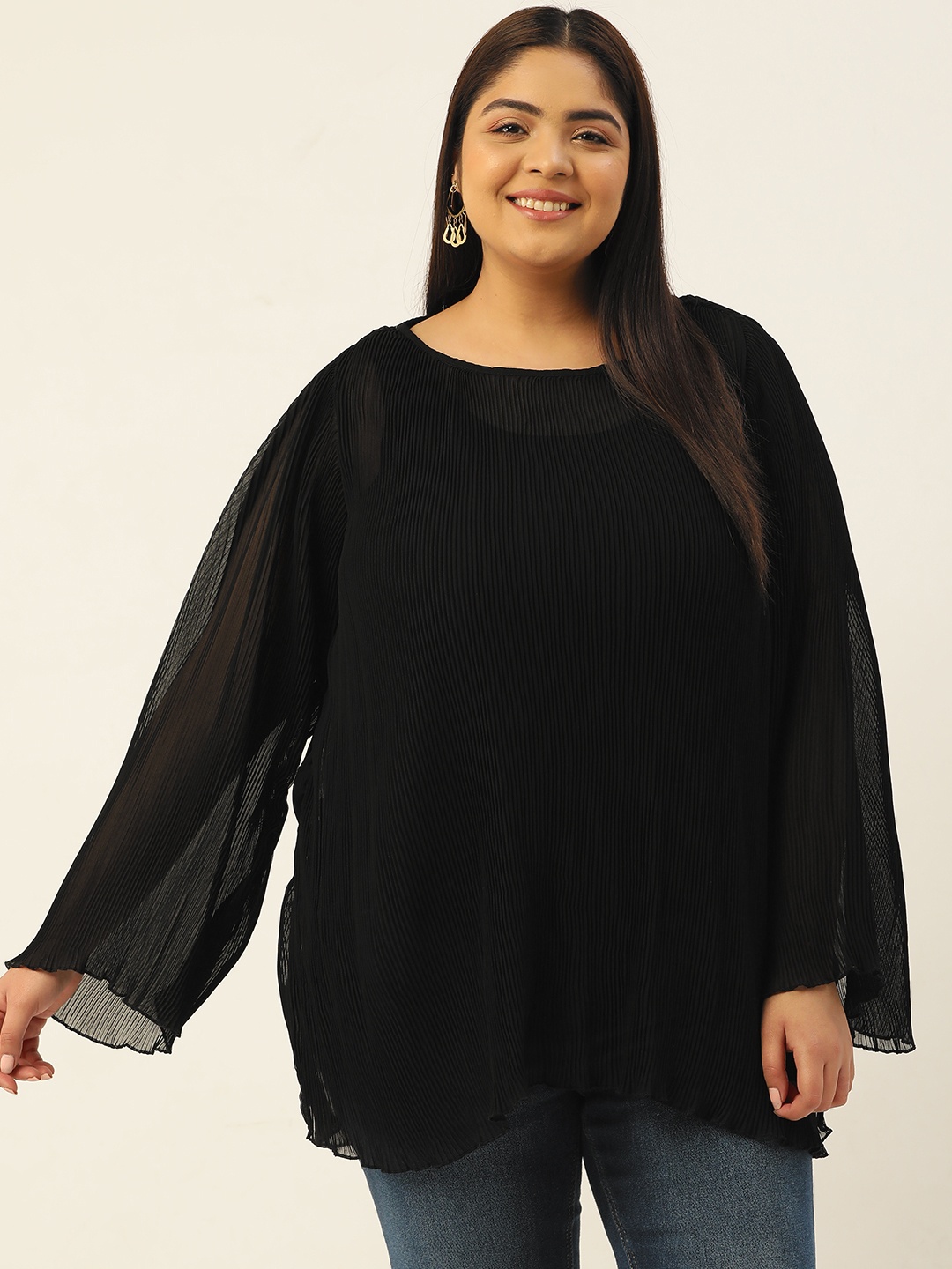 

theRebelinme Plus Size Georgette Top, Black