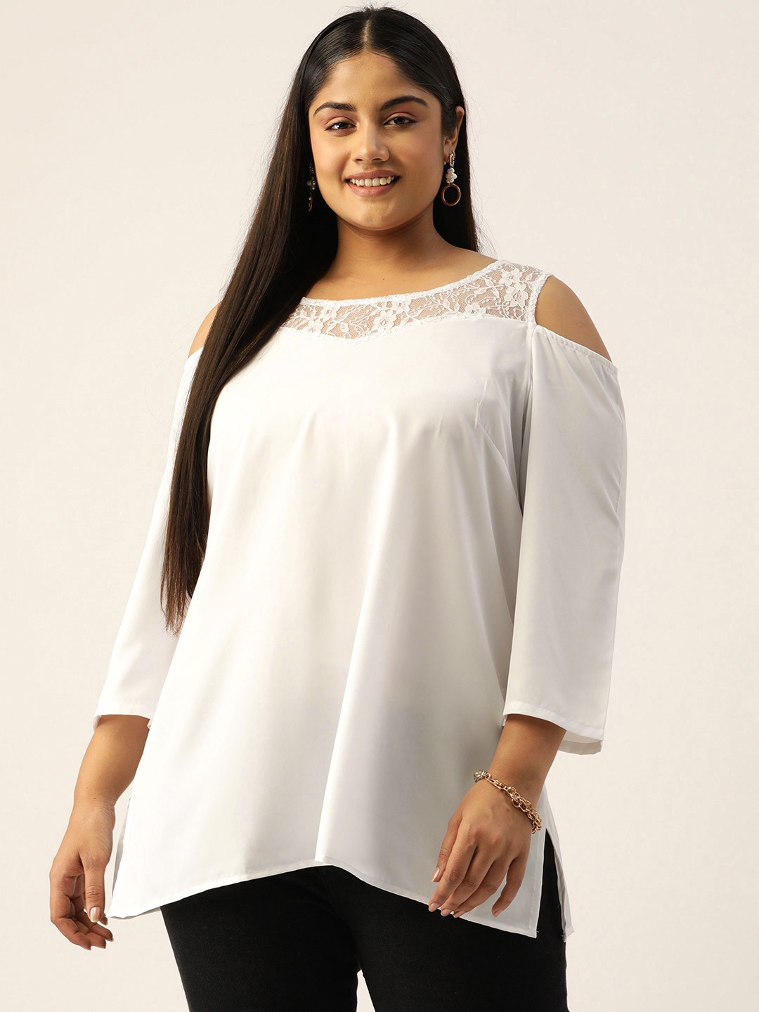 

theRebelinme Plus Size Net Top, White