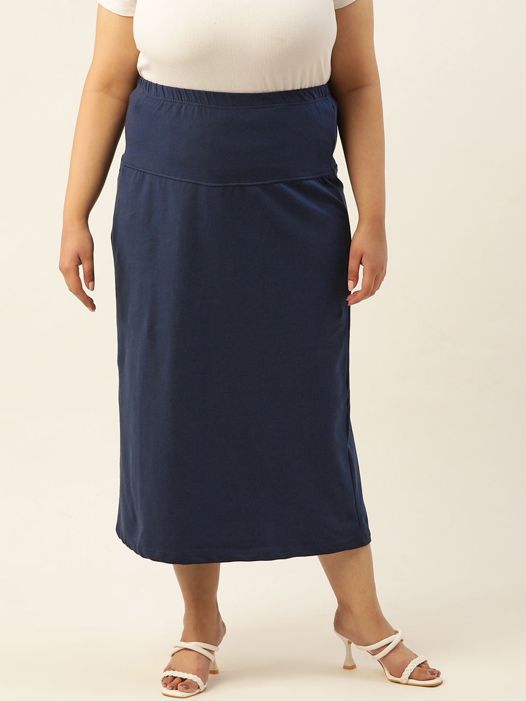 

theRebelinme Plus Size Solid Midi Skirt, Navy blue