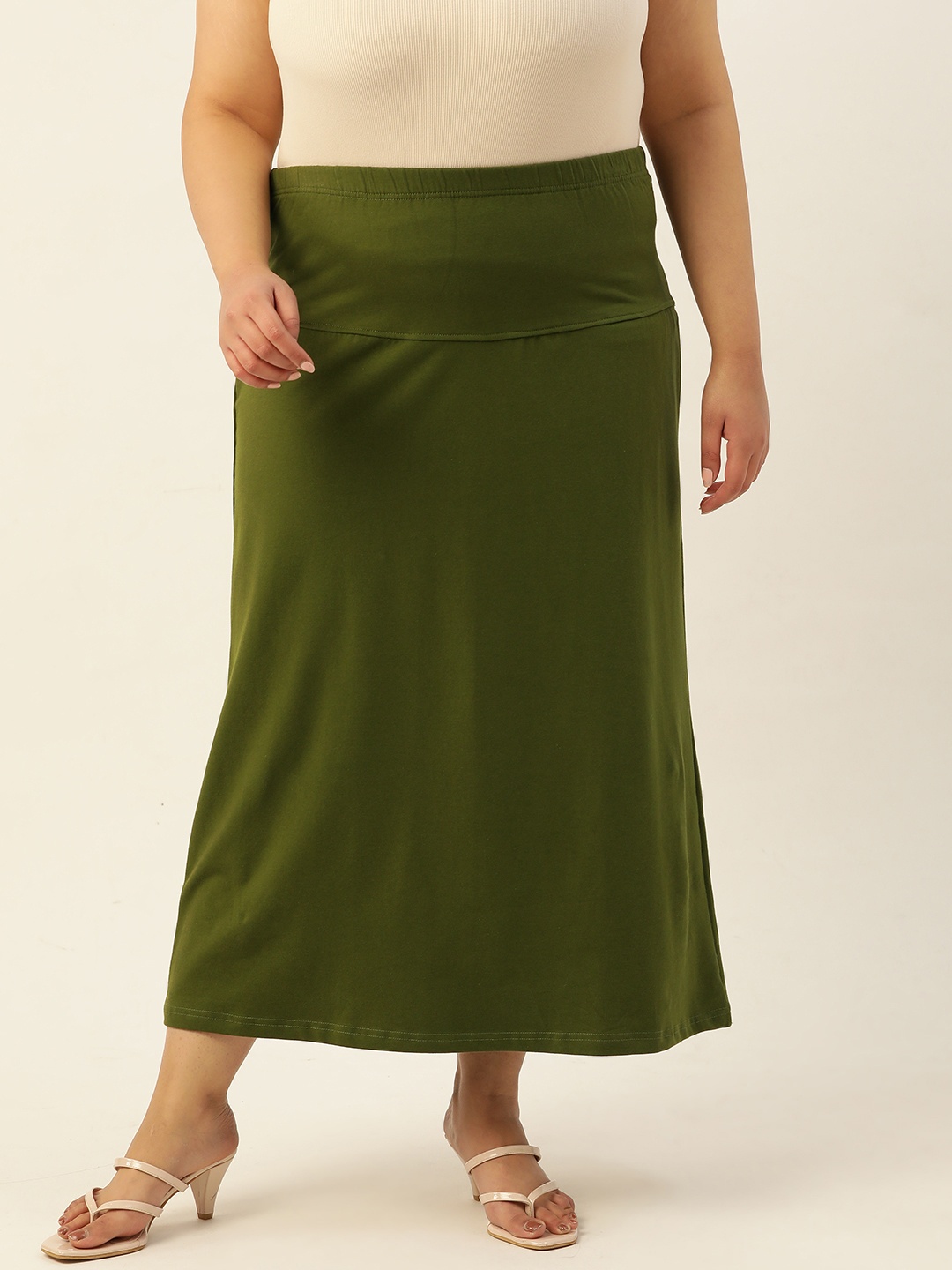 

theRebelinme Plus Size Solid Midi Skirt, Olive