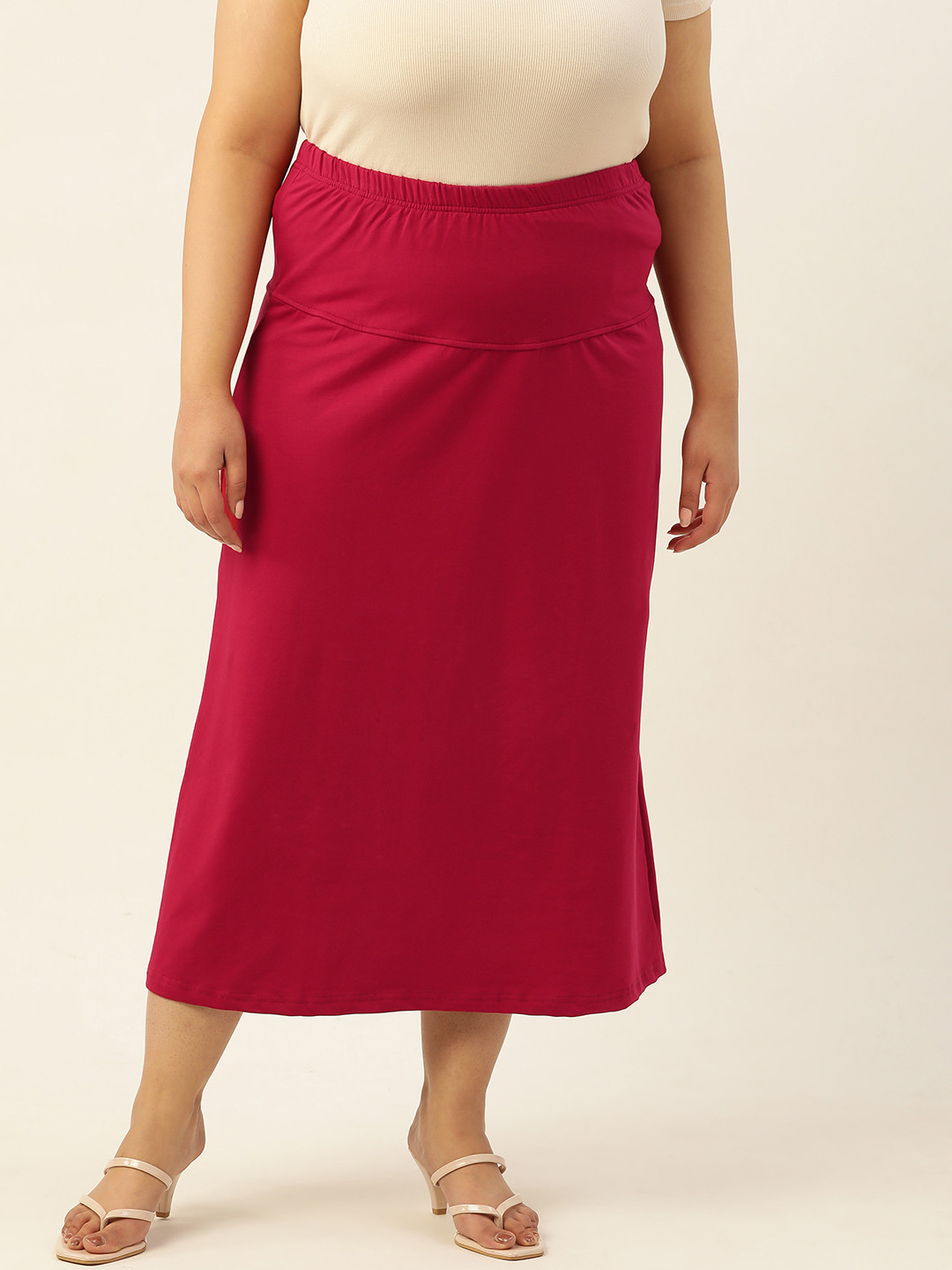

theRebelinme Plus Size Solid Midi Skirt, Red