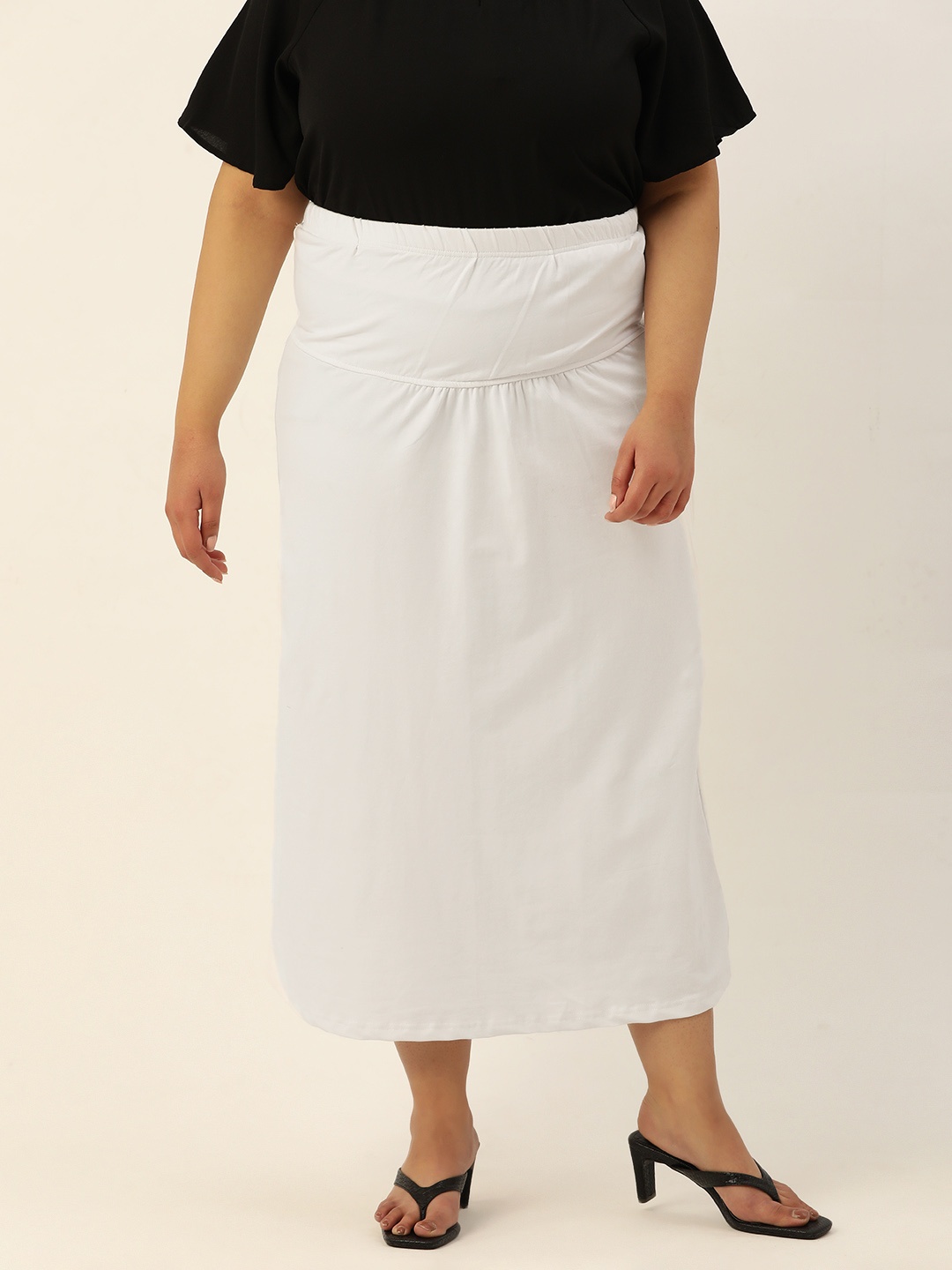 

theRebelinme Plus Size Solid Midi Skirt, White