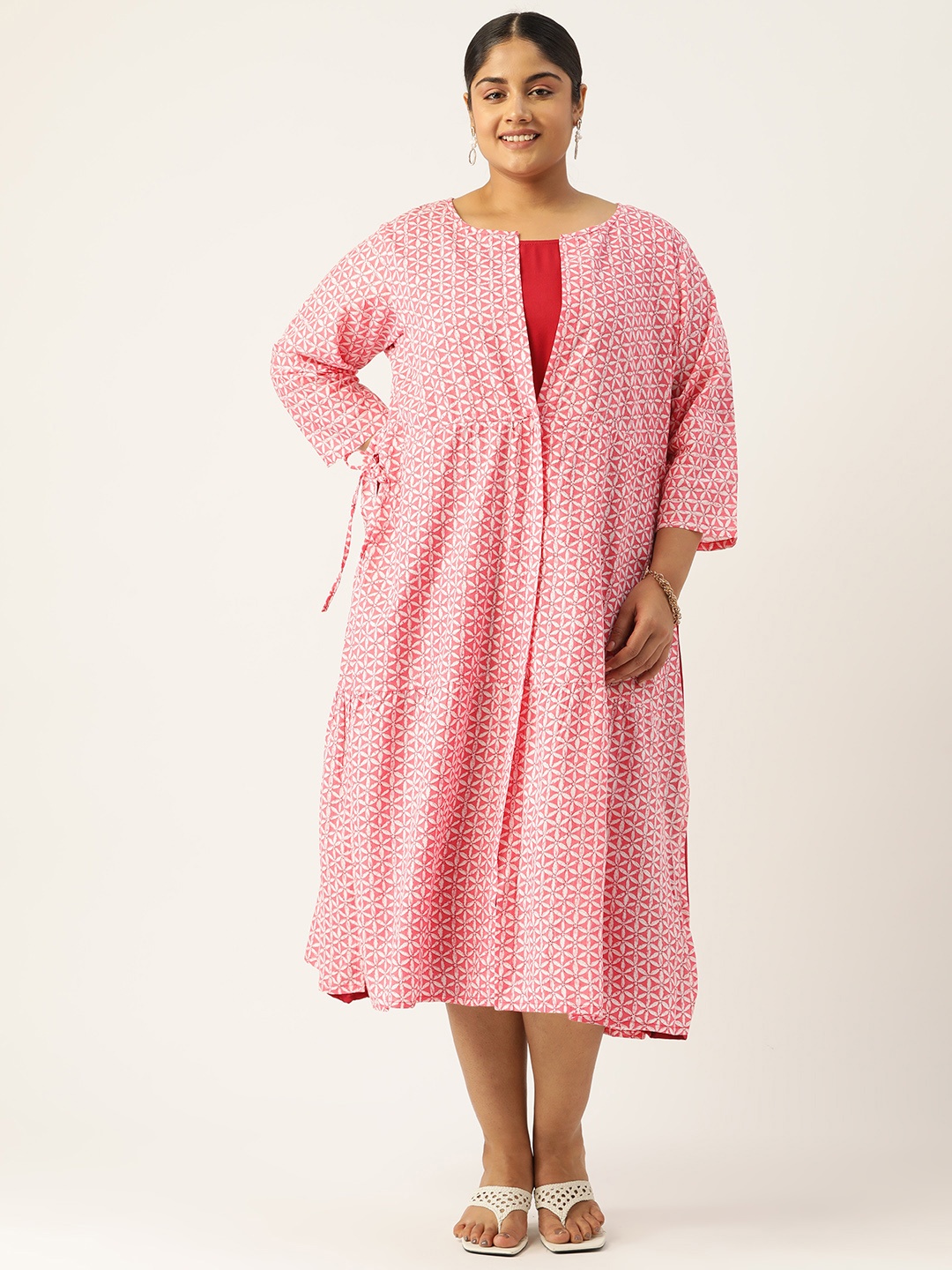 

theRebelinme Floral Cotton A-Line Midi Dress, Pink