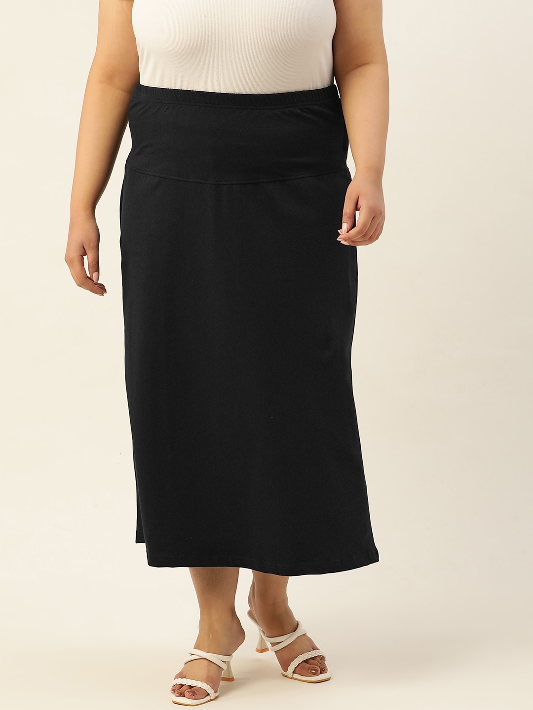 

theRebelinme Plus Size Solid Midi Skirt, Black