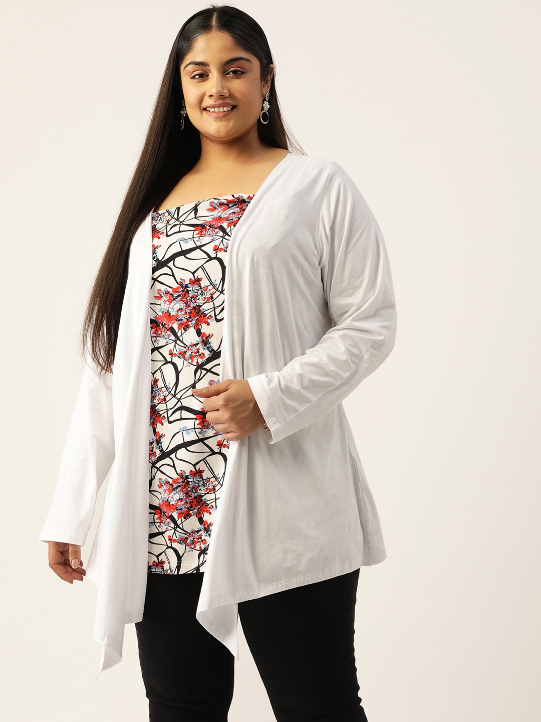 

theRebelinme Plus Size Floral Print Top with Shrug, Black