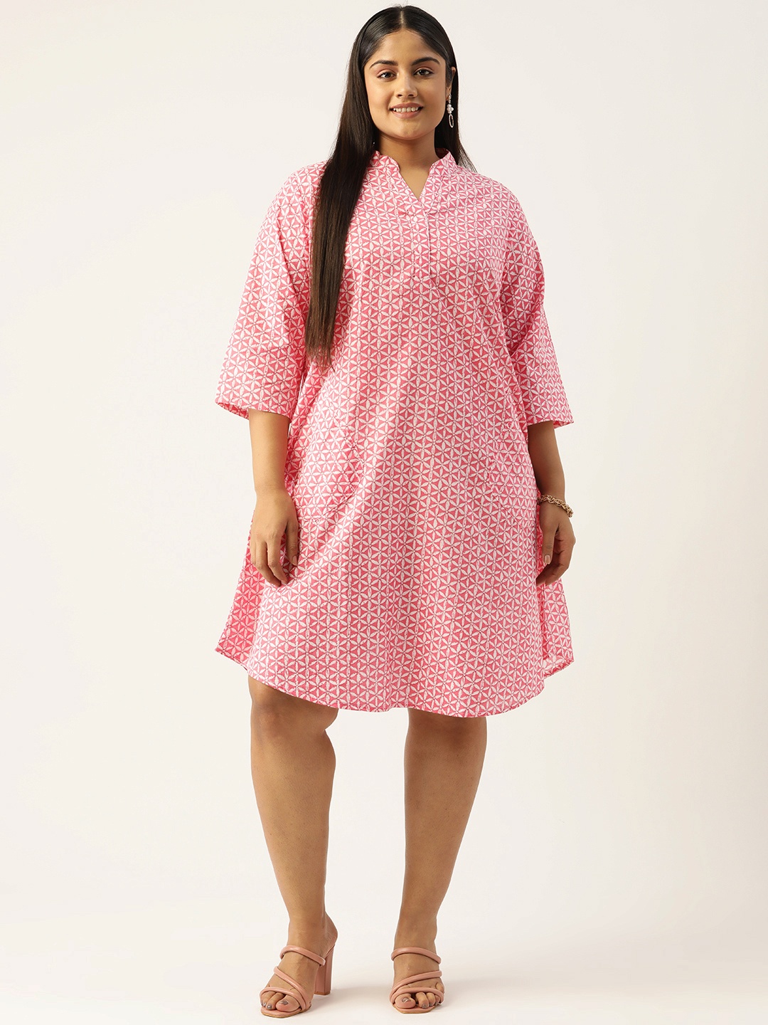 

theRebelinme Floral Cotton A-Line Midi Dress, Pink