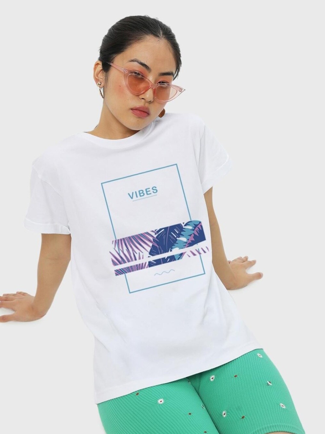 

Bewakoof Women Vibes Printed Relaxed Fit T-shirt, White