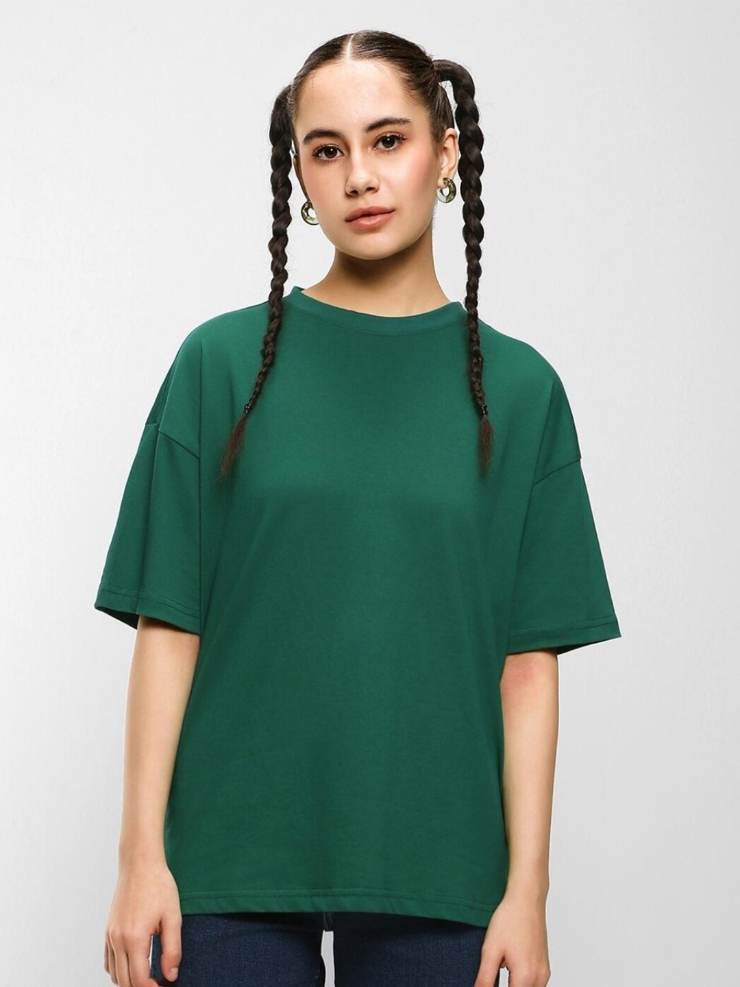 

Bewakoof Women Cotton Oversized T-shirt, Green