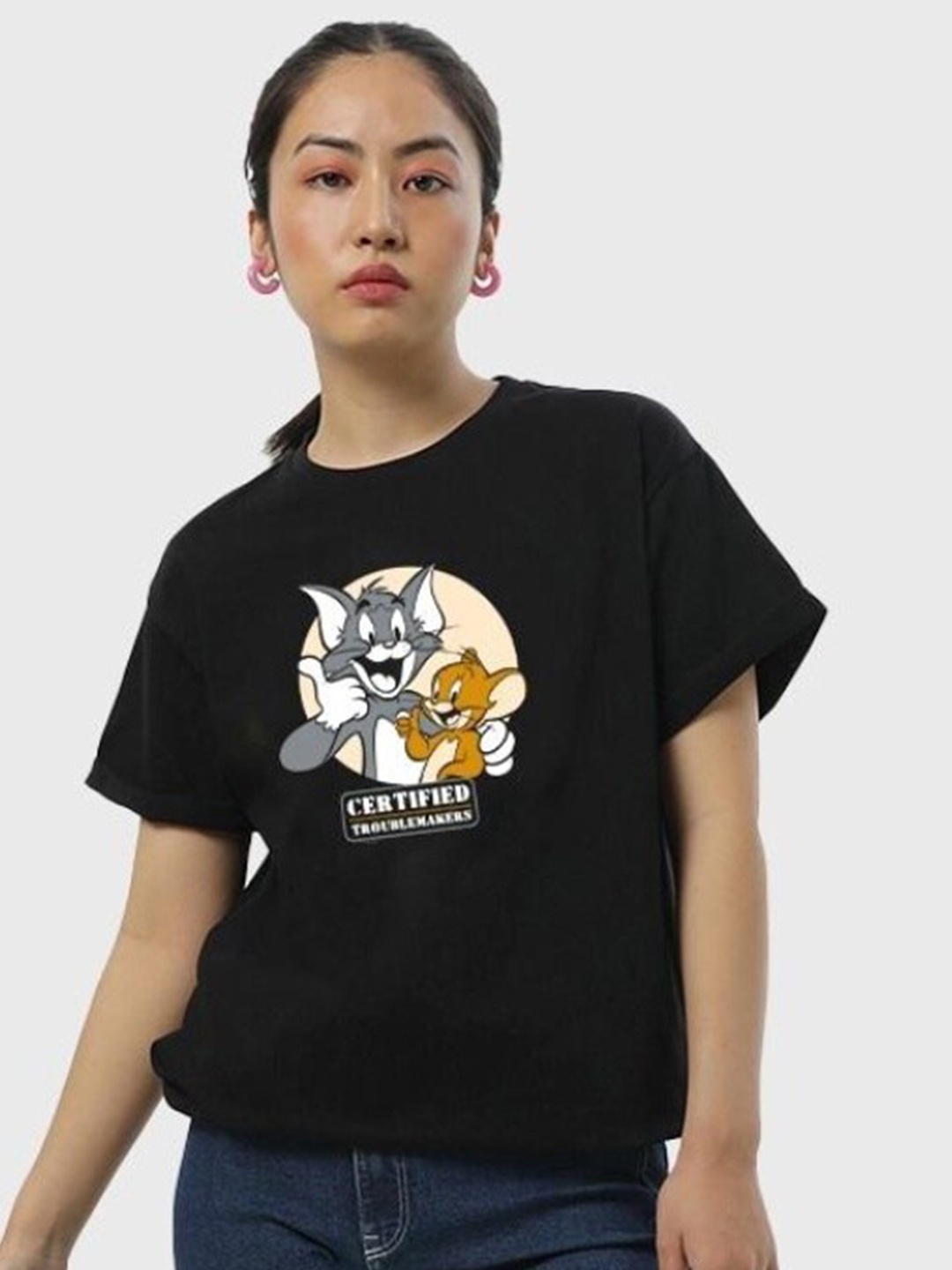 

Bewakoof Women Tom & Jerry Printed Certified Troublemakers T-shirt, Black