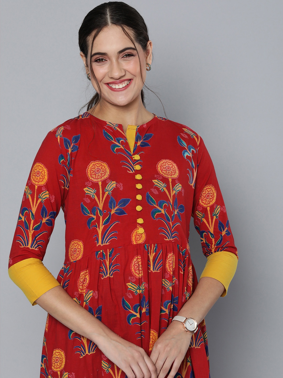 

HERE&NOW Ethnic Motifs Empire Midi Dress, Red