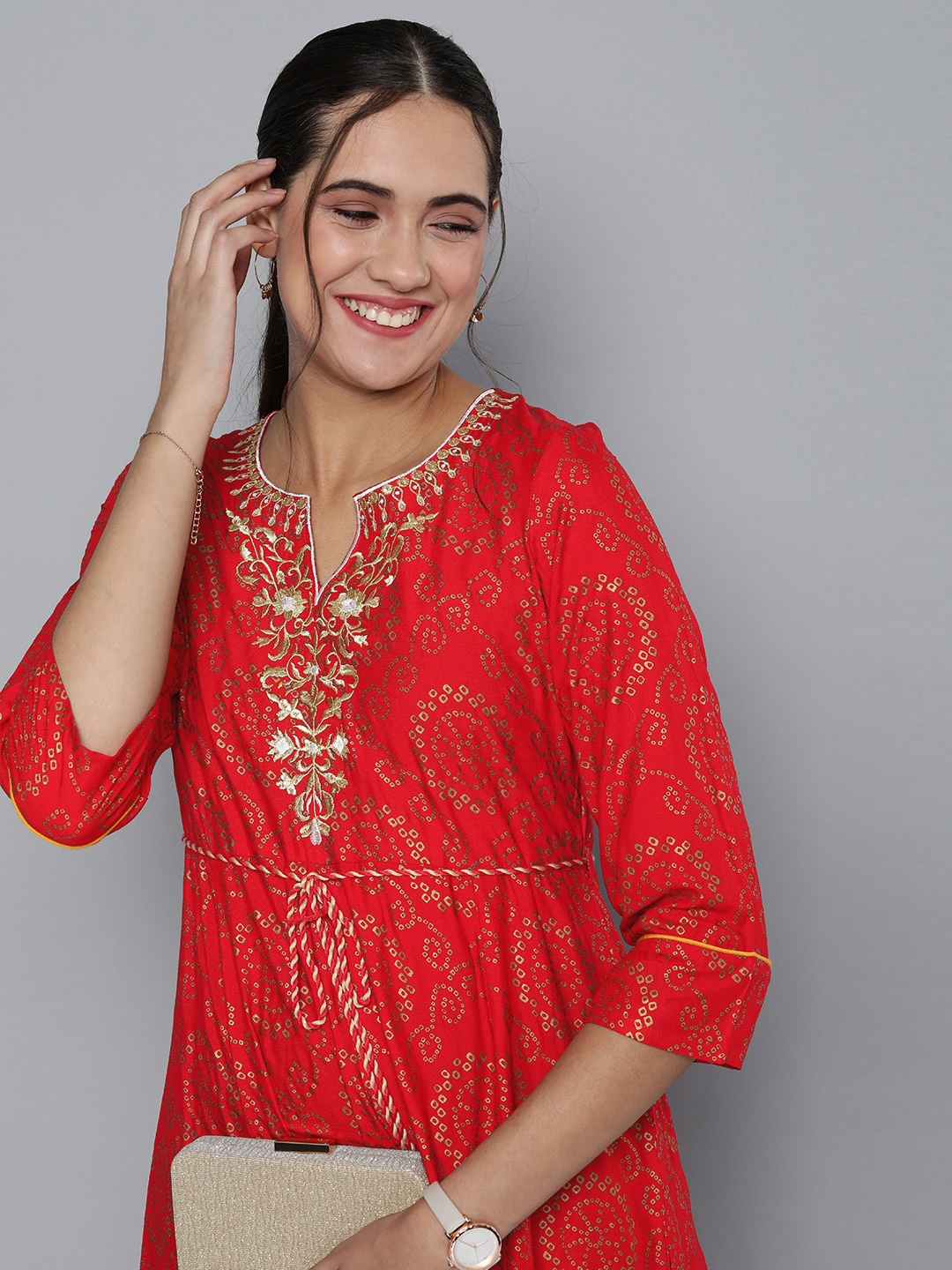 

HERE&NOW Floral Ethnic Embroidered Dress, Red