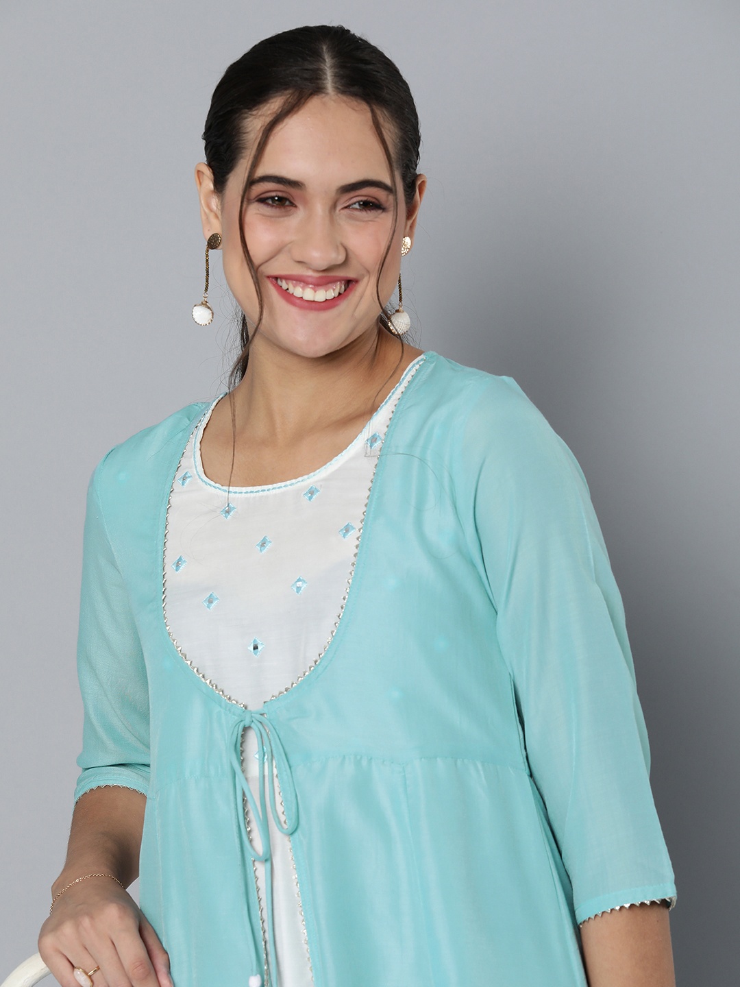 

HERE&NOW Ethnic Motifs Embroidered Ethnic Dress, Blue