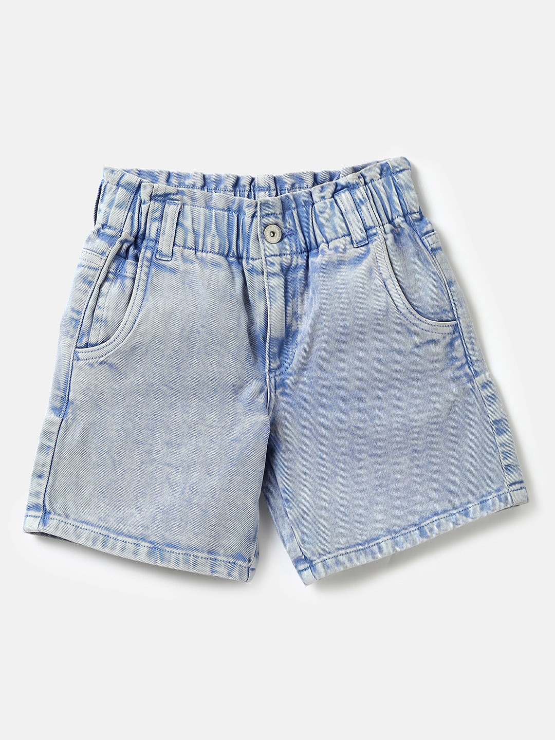 

United Colors of Benetton Girls Regular Fit Washed Cotton Denim Shorts, Blue