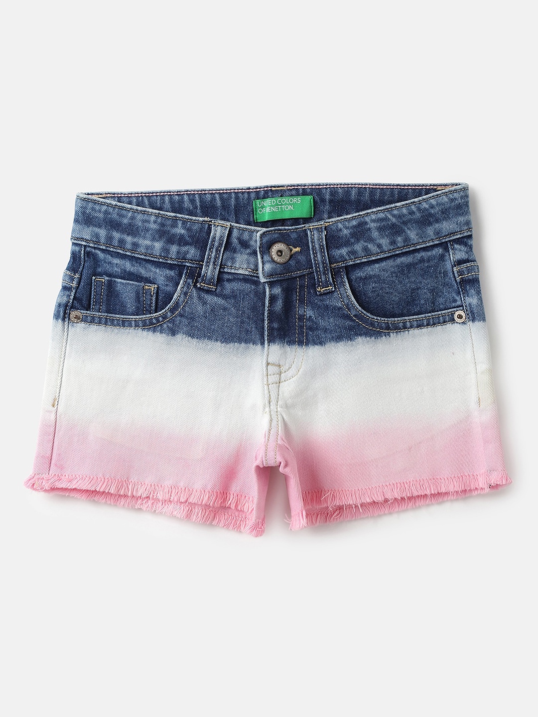 

United Colors of Benetton Girls Regular Fit Washed Cotton Denim Shorts, Multi