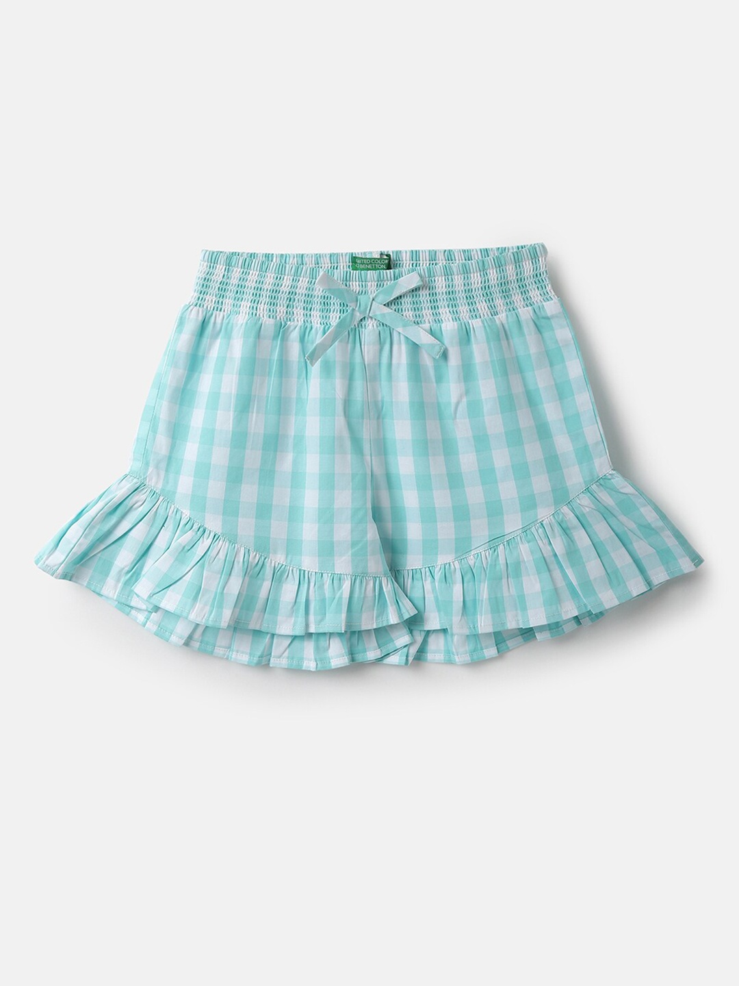 

United Colors of Benetton Girls Checked Cotton Shorts, Blue