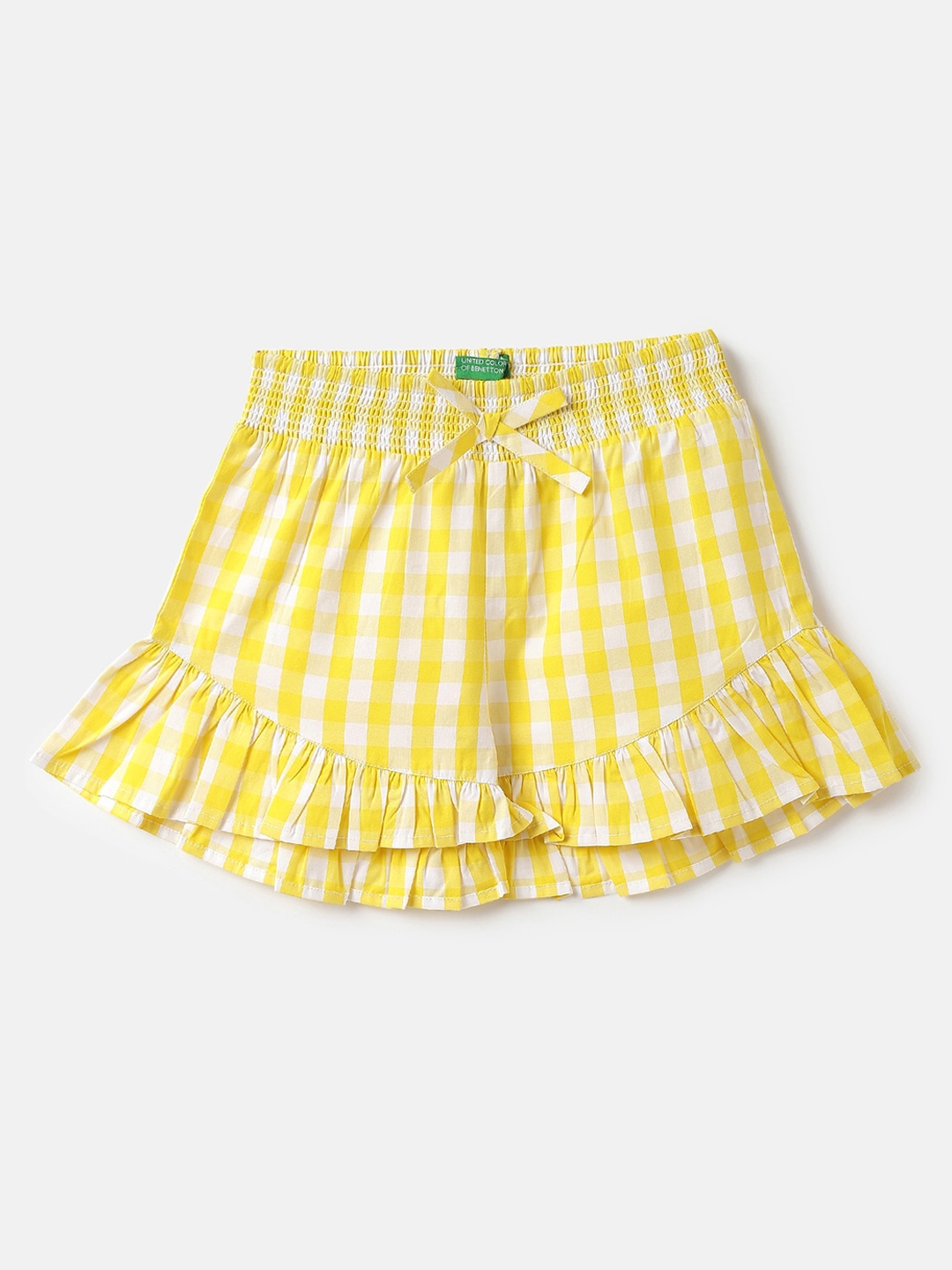

United Colors of Benetton Girls Checked Cotton Shorts, Yellow