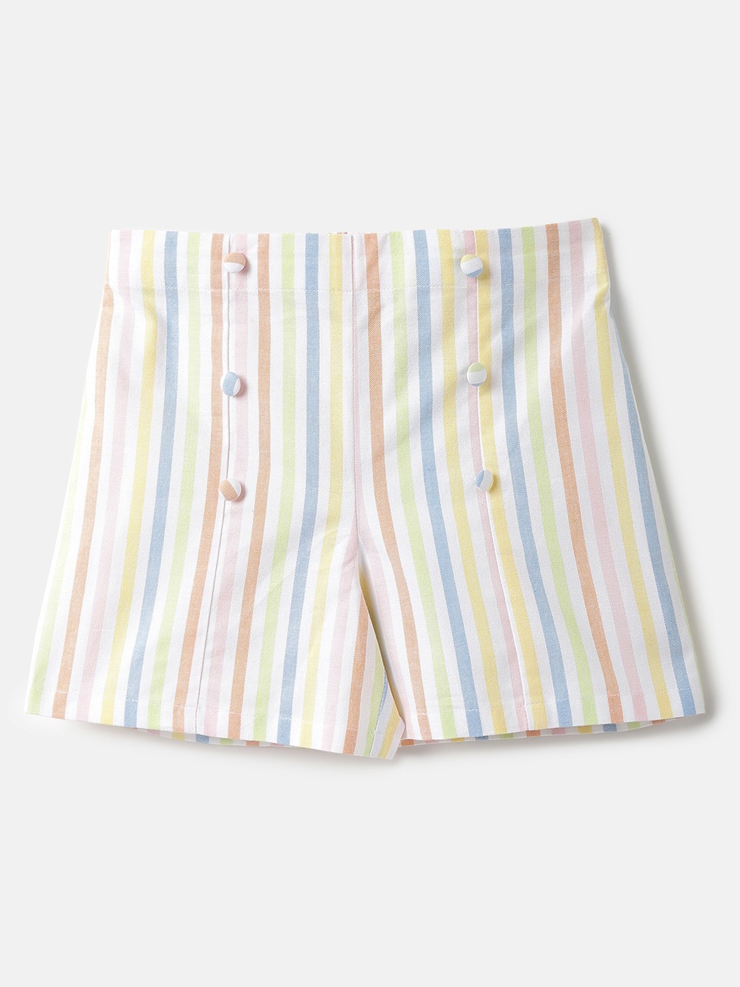 

United Colors of Benetton Girls Striped Cotton Shorts, Cream