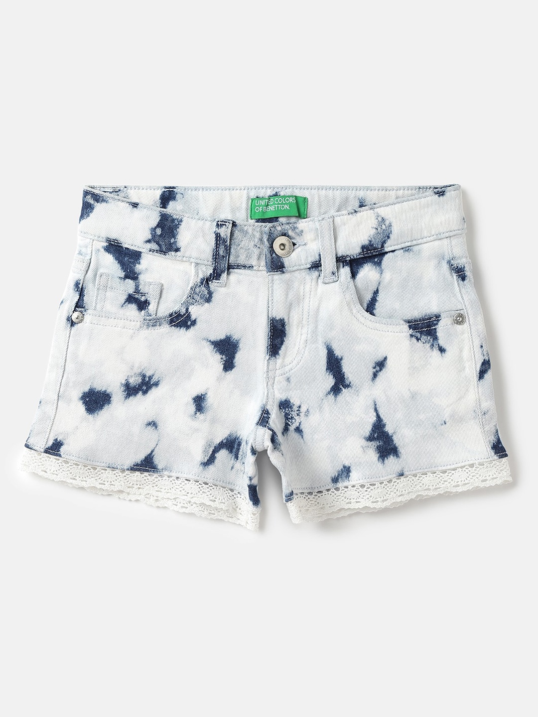 

United Colors of Benetton Girls Dyed Cotton Denim Shorts, Blue