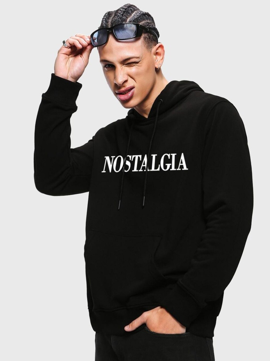 

Bewakoof Men Printed Hooded Fleece Sweatshirt, Black