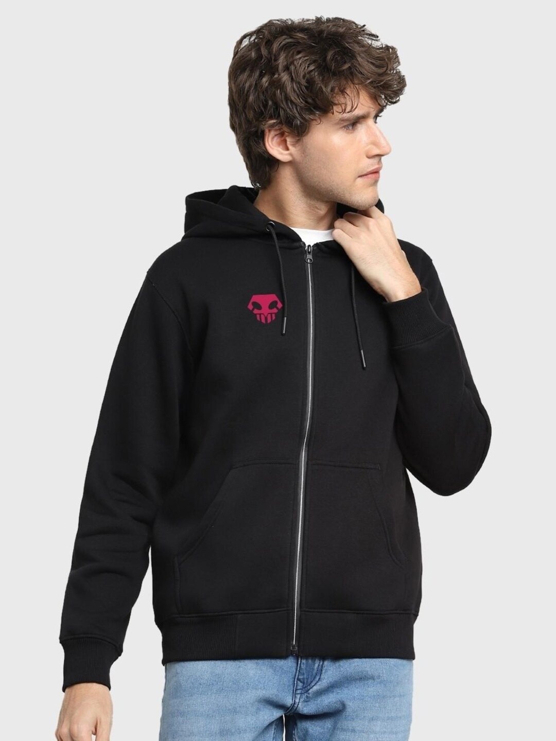 

Bewakoof Men Printed Hooded Fleece Sweatshirt, Black