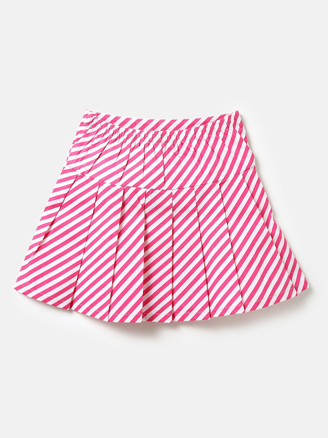 

United Colors of Benetton Girls Striped Pure Cotton Pleated Mini skirt, Pink