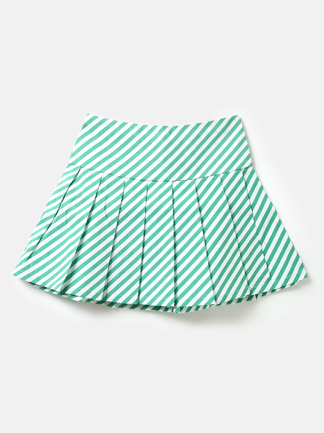 

United Colors of Benetton Girls Striped Pure Cotton A-Line Mini Skirt, Green