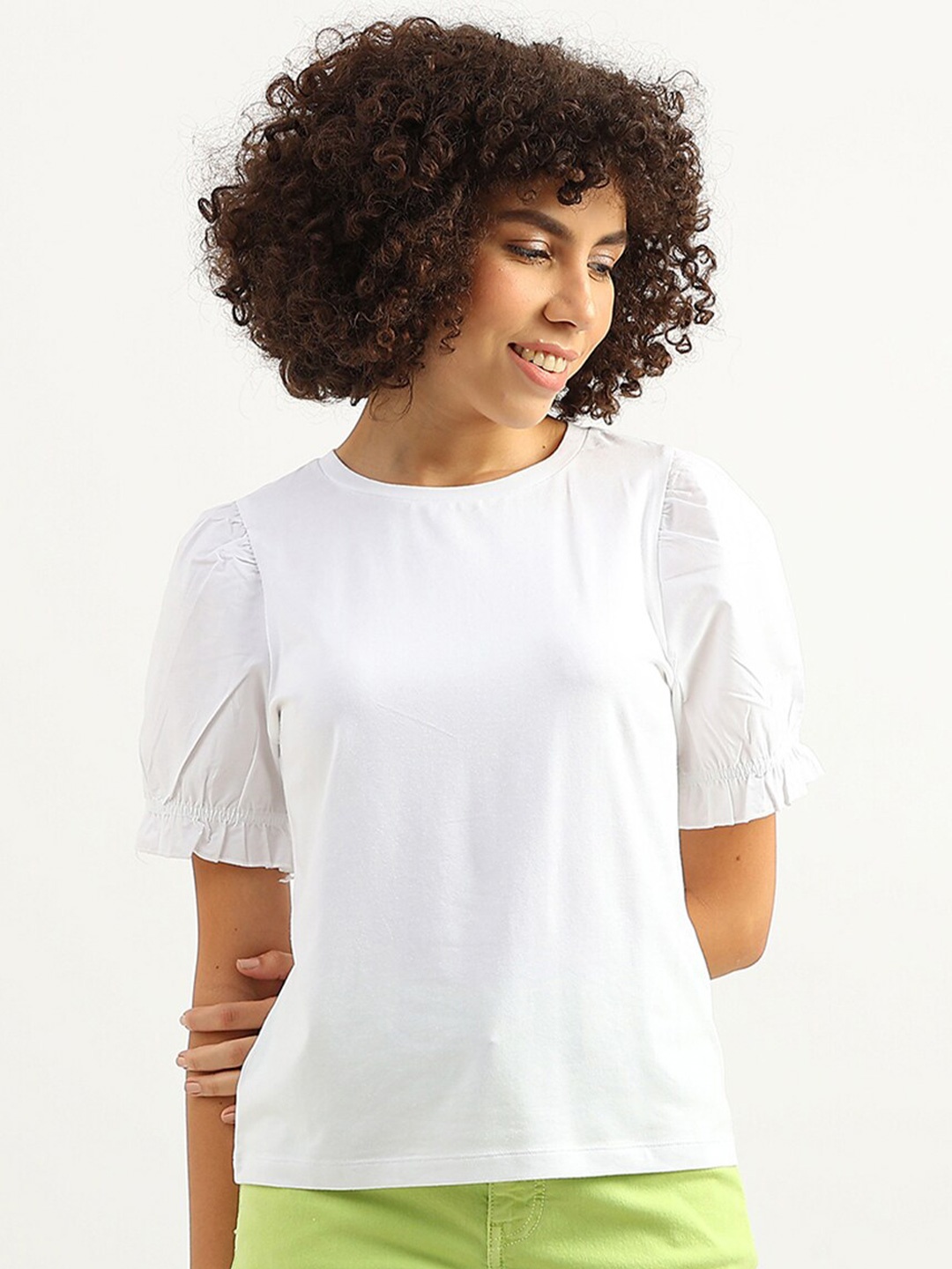 

United Colors of Benetton Puff Sleeved Cotton Top, White