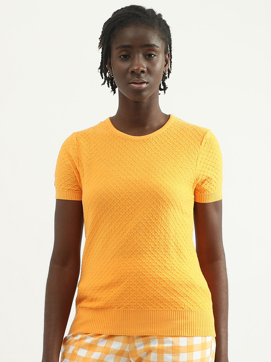 

United Colors of Benetton Self Design Cotton Top, Orange