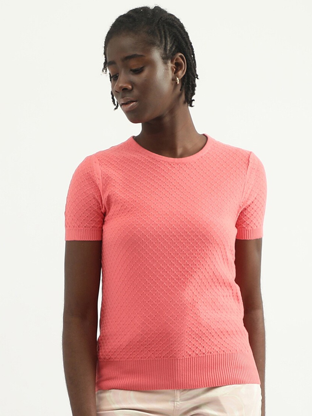 

United Colors of Benetton Self Design Cotton Top, Coral