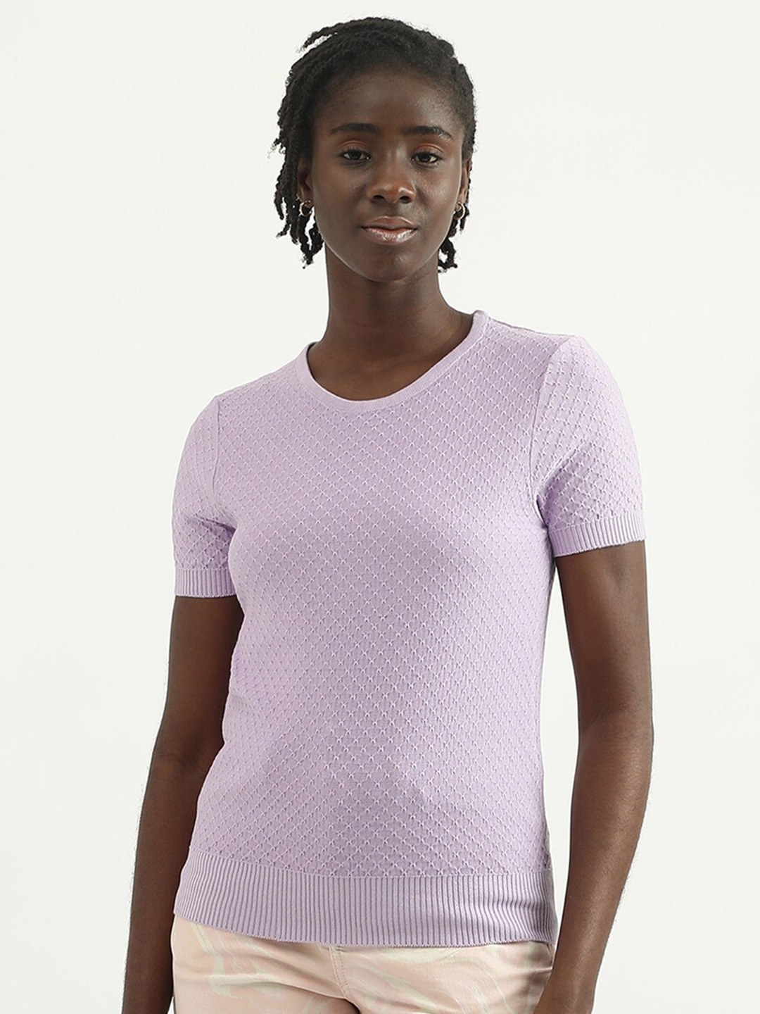 

United Colors of Benetton Self Design Cotton Top, White