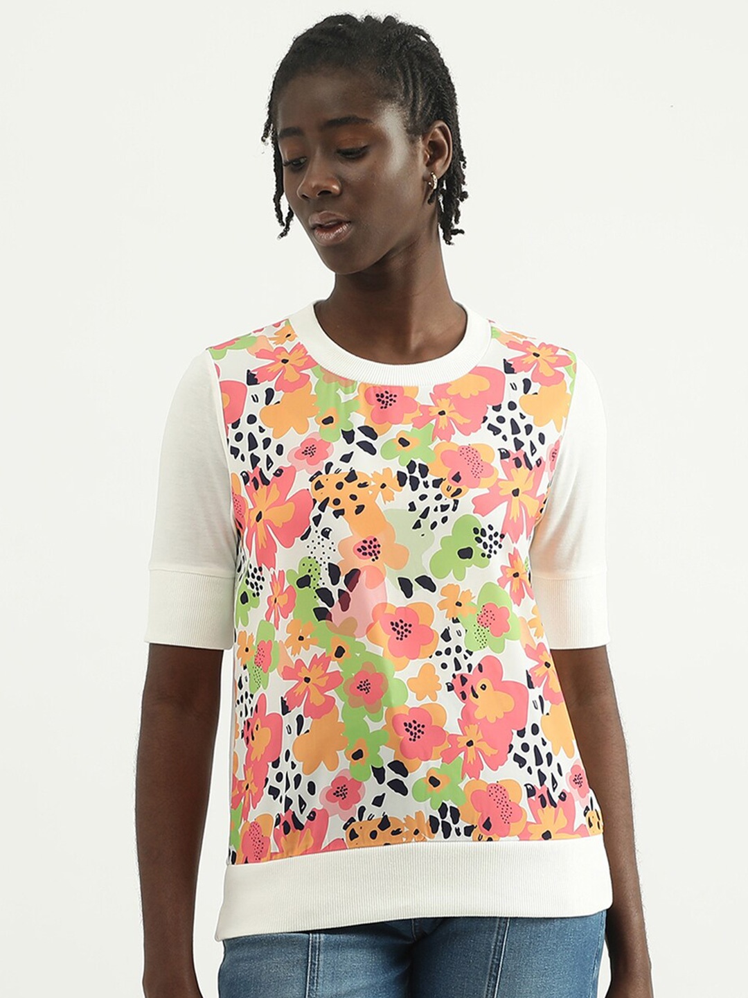 

United Colors of Benetton Floral Print Top, White