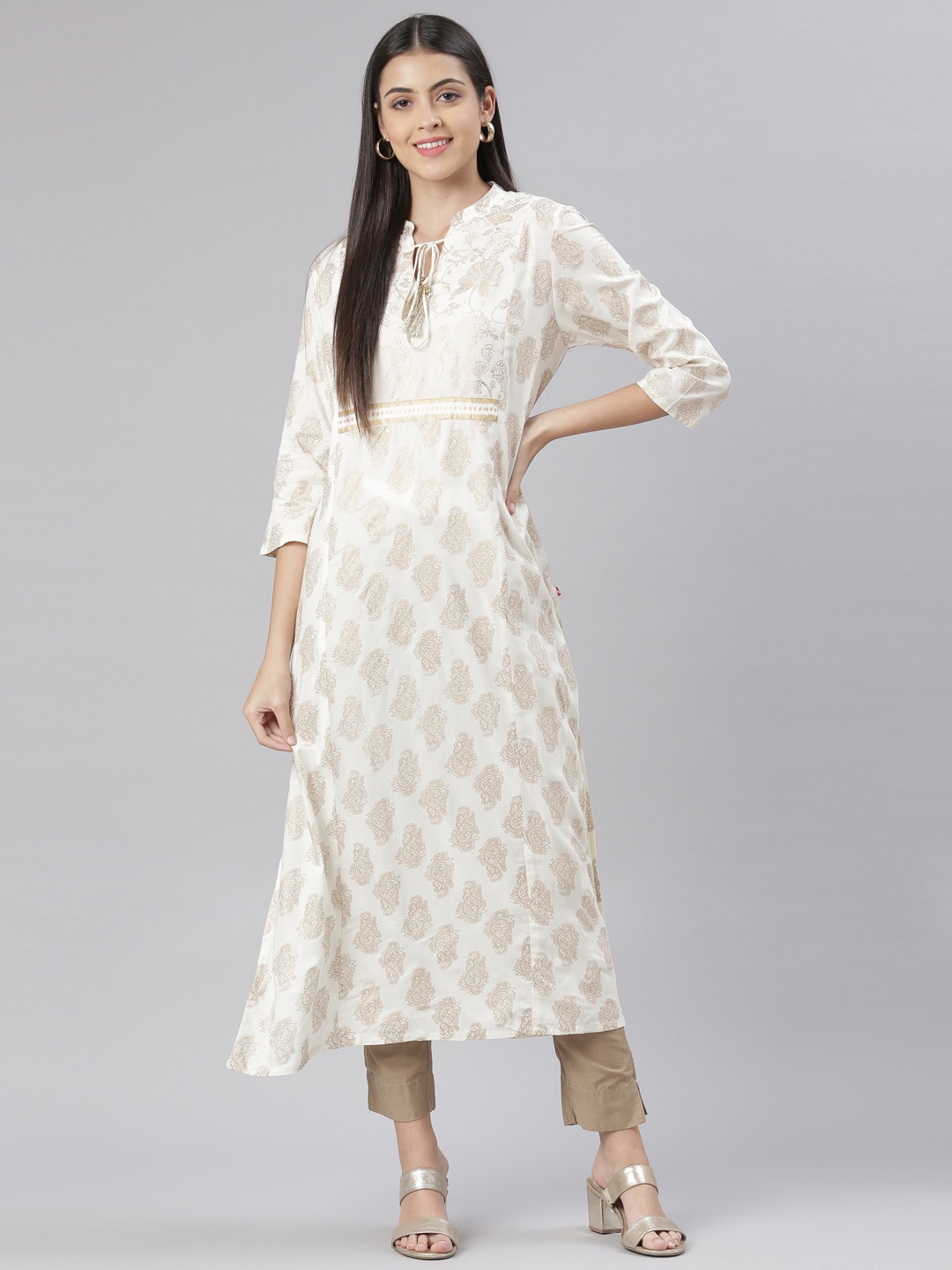 

The Chennai Silks Women Ethnic Motifs Printed Pure Cotton Kurta, Cream
