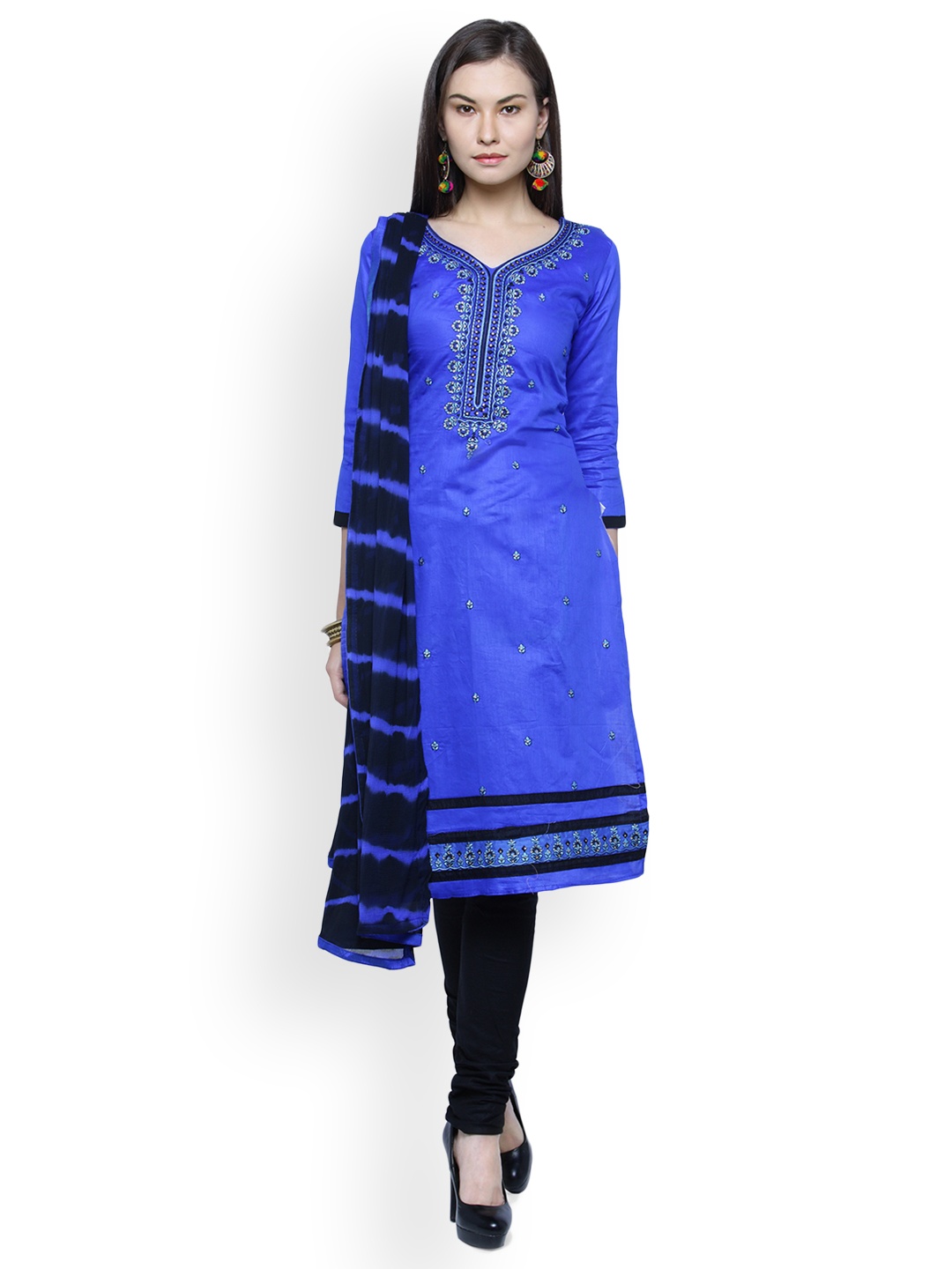 

Kvsfab Blue & Black Satin Unstitched Dress Material