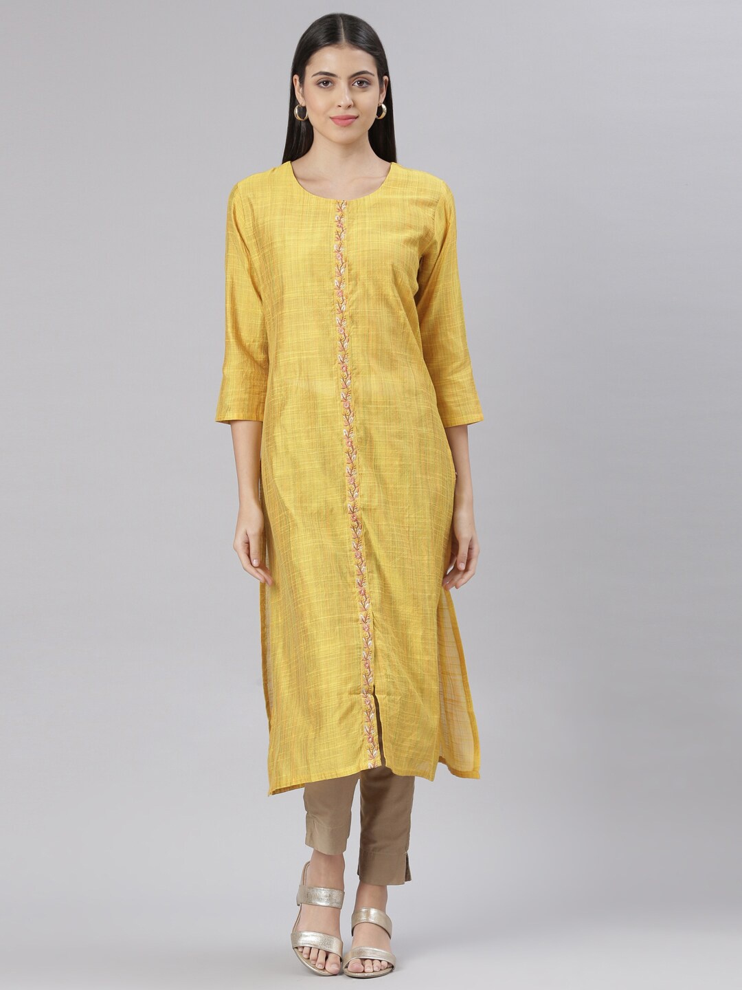 

The Chennai Silks Women Thread Work Art Silk Kurta, Mustard
