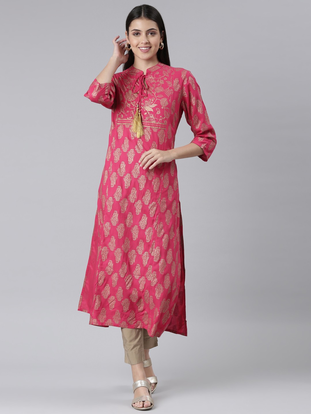 

The Chennai Silks Women Ethnic Motifs Printed Pure Cotton Kurta, Pink