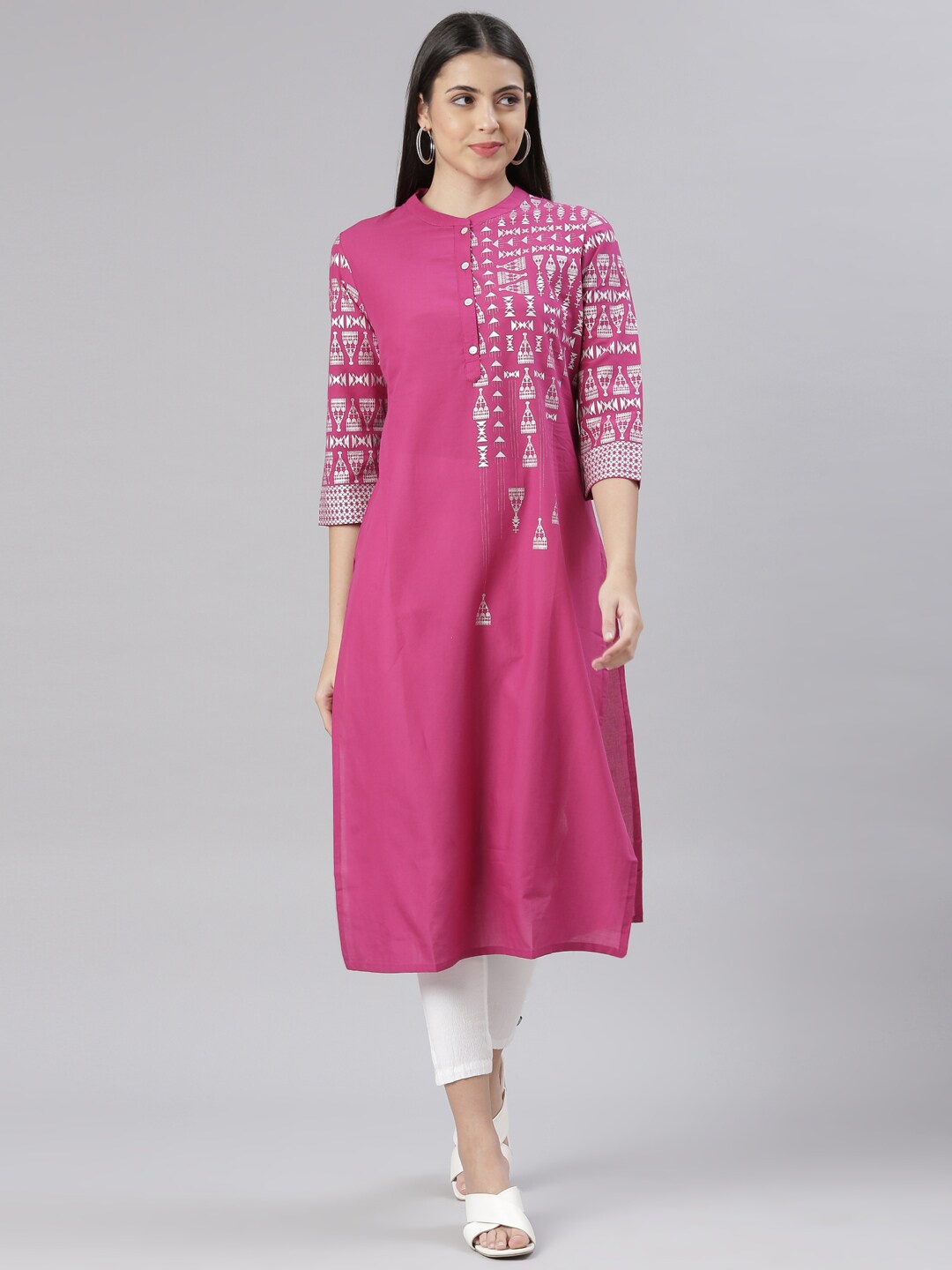 

The Chennai Silks Women Ethnic Motifs Printed Pure Cotton Kurta, Pink