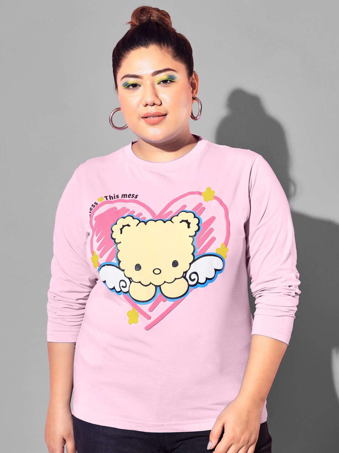 

BEYOUND SIZE - THE DRY STATE Women Plus Size Printed Cotton T-shirt, Pink