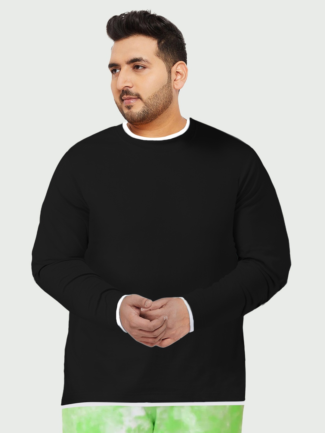 

BEYOUND SIZE - THE DRY STATE Men Plus Size Round Neck Cotton T-shirt, Black