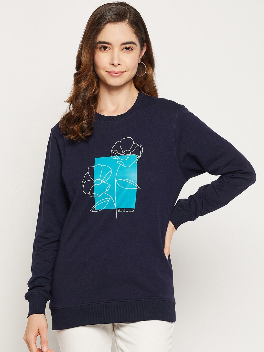 

Wear Your Mind Women Graphic Printed Pullover Sweatshirt, Navy blue