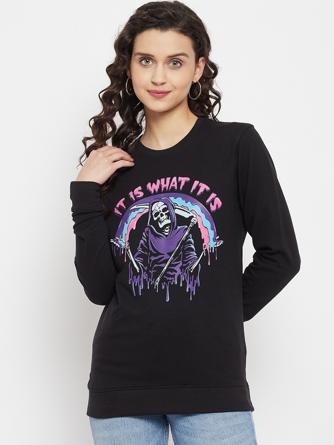 

Wear Your Mind Women Graphic Printed Pullover Sweatshirt, Black