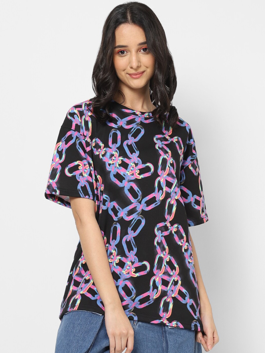 

VASTRADO Graphic Printed Cotton Oversized T-shirt, Black
