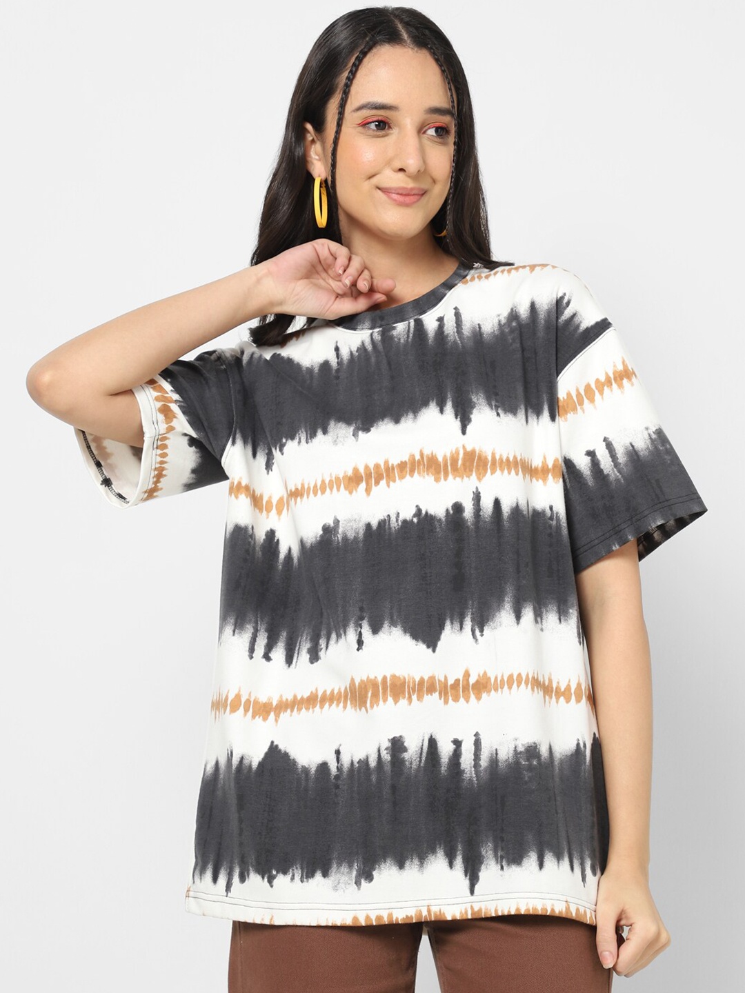 

VASTRADO Women Tie and Dye Oversize Cotton T-shirt, White