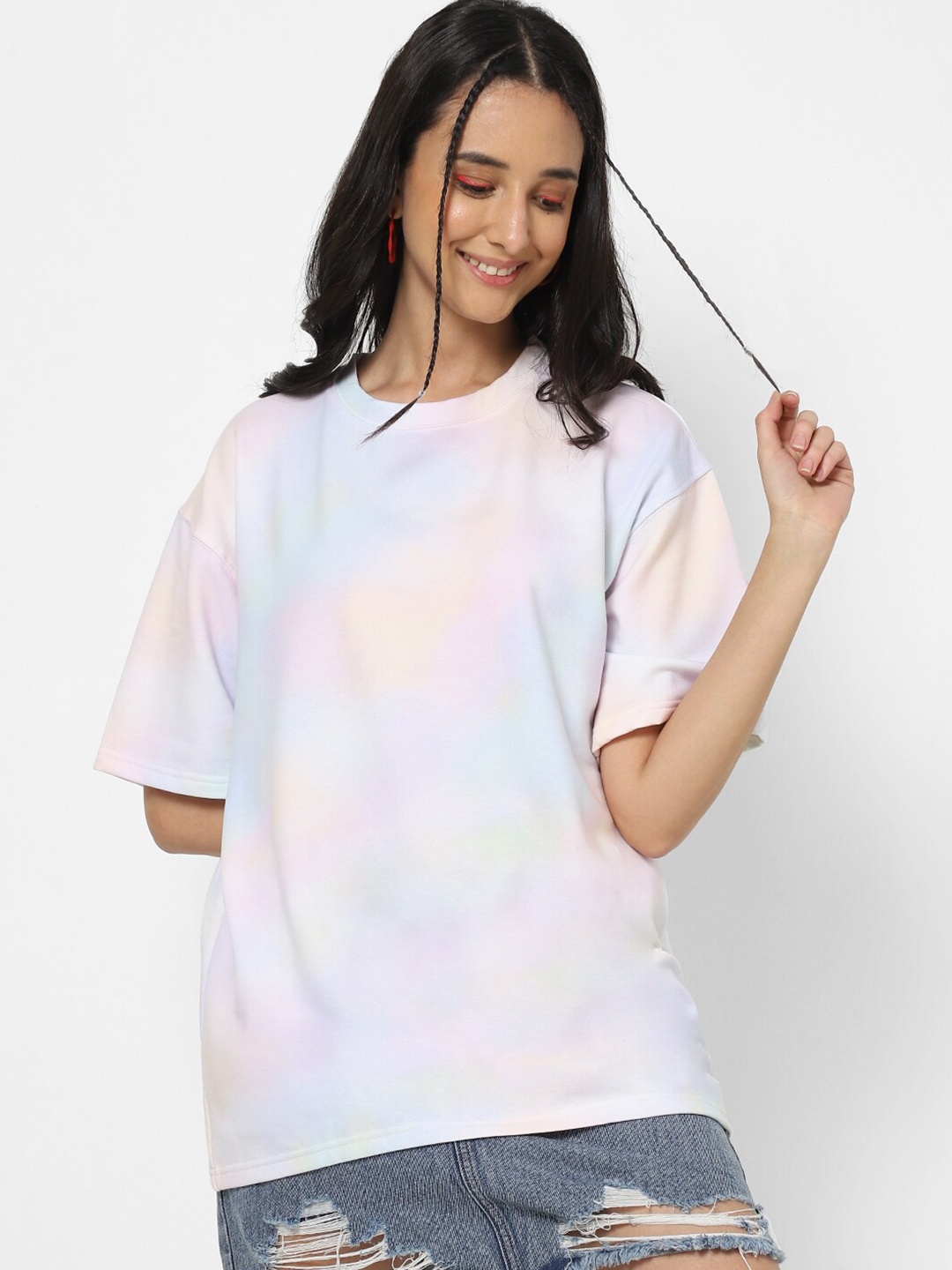 

VASTRADO Quirky Tie and Dye Cotton Oversized T-shirt, Blue