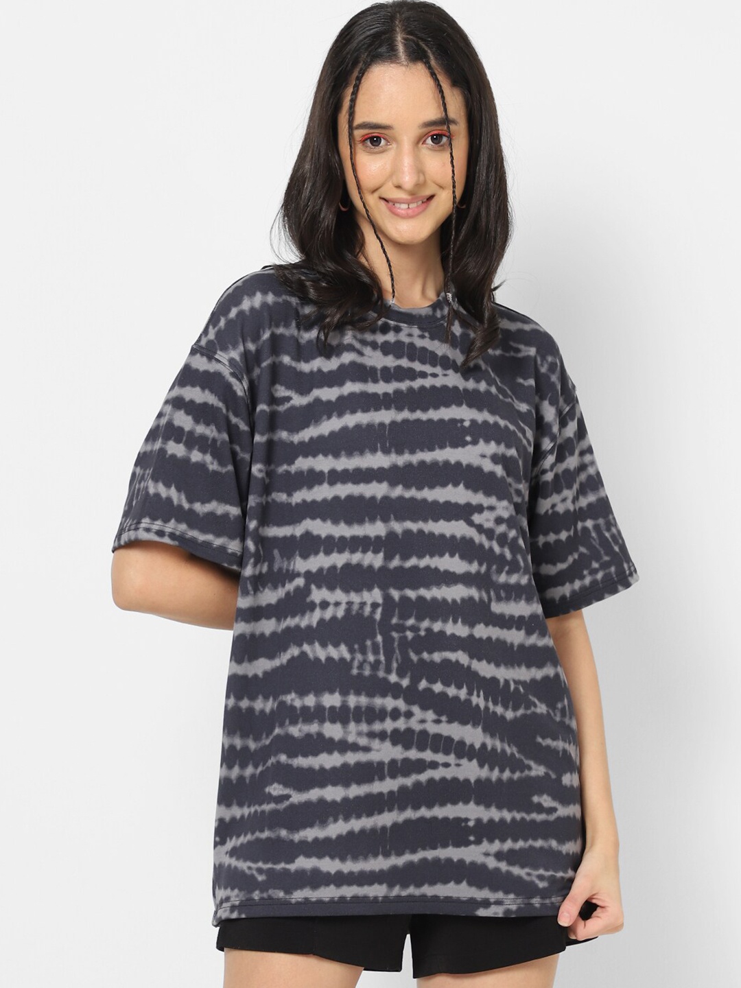 

VASTRADO Women Tie and Dye Loose Cotton T-shirt, Grey