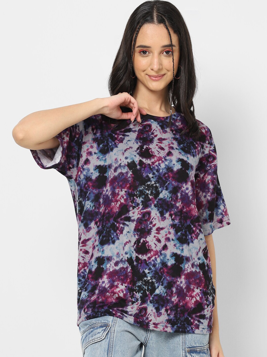 

VASTRADO Tie and Dye Cotton Oversized T-shirt, Navy blue